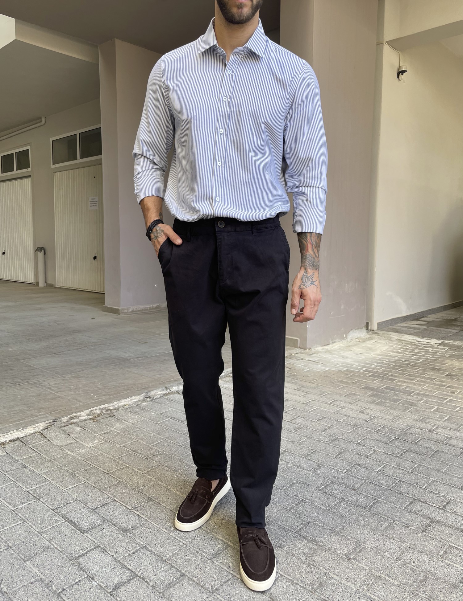 Αντρικό μαύρο υφασμάτινο παντελόνι με λάστιχο στην μέση BO1748 φωτογραφία